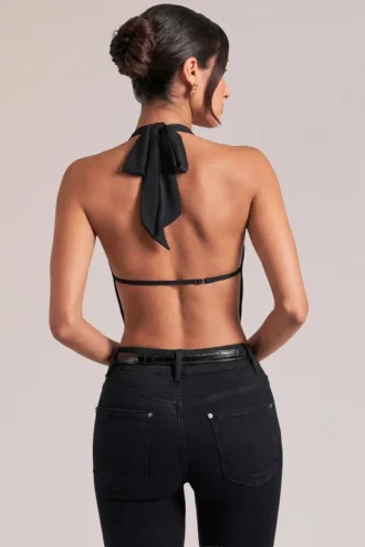 Top drapeado con cuello vuelto Zenna en negro