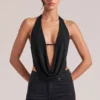 Top drapeado con cuello vuelto Zenna en negro