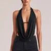 Top drapeado con cuello vuelto Zenna en negro