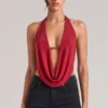 Top drapeado con cuello vuelto Zenna en rojo cereza