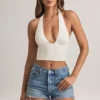 Top Drew de modal con cuello halter en blanco
