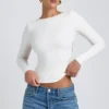 Top Elli de modal, cuello alto, manga larga y espalda abierta en blanco