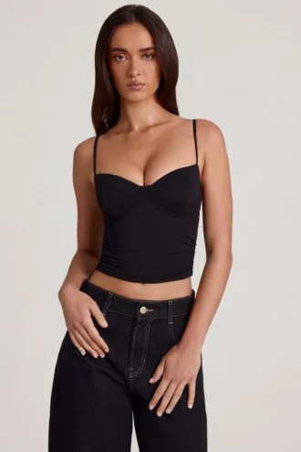Top fruncido con aros Mirelle Modal en negro