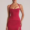 Top largo con cuello halter Vita en rojo cereza