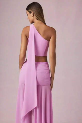 Top Rae de un solo hombro con detalle de pañuelo en rosa orquídea