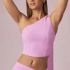 Top Rae de un solo hombro con detalle de pañuelo en rosa orquídea