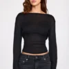 Top sin espalda de manga larga de jersey transparente Nari en negro