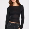 Top sin espalda de manga larga de jersey transparente Nari en negro