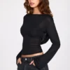 Top sin espalda de manga larga de jersey transparente Nari en negro