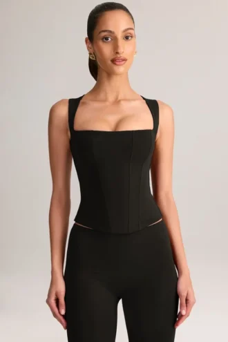 Top Vivee de modal con cuello cuadrado en negro