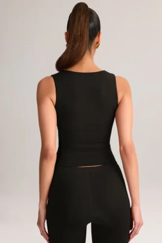 Top Vivee de modal con cuello cuadrado en negro