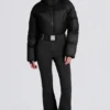Traje de esquí acolchado e impermeable con cinturón en negro