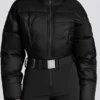 Traje de esquí acolchado e impermeable con cinturón en negro