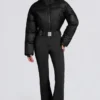 Traje de esquí acolchado e impermeable con cinturón en negro