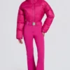 Traje de esquí acolchado e impermeable con cinturón en rosa magenta