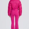 Traje de esquí acolchado e impermeable con cinturón en rosa magenta