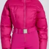 Traje de esquí acolchado e impermeable con cinturón en rosa magenta