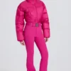 Traje de esquí acolchado e impermeable con cinturón en rosa magenta