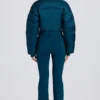 Traje de esquí acolchado e impermeable con cinturón en verde azulado