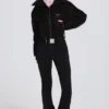Traje de esquí impermeable con cinturón y capas en leopardo negro