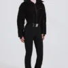 Traje de esquí impermeable con cinturón y capas en leopardo negro