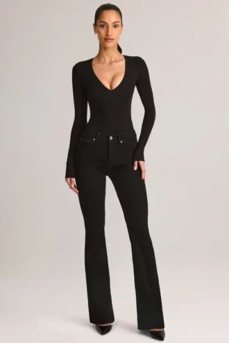 Vaqueros acampanados de talle medio Lone Denim en negro