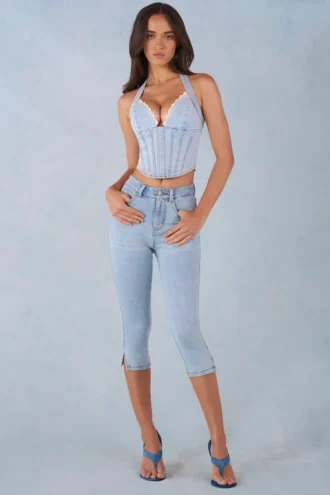 Vaqueros capri de cintura media Landon en denim claro