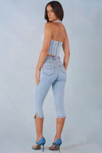 Vaqueros capri de cintura media Landon en denim claro