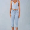 Vaqueros capri de cintura media Landon en denim claro