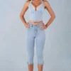 Vaqueros capri de cintura media Landon en denim claro