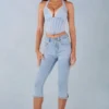 Vaqueros capri de cintura media Landon en denim claro