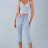 Vaqueros capri de cintura media Landon en denim claro