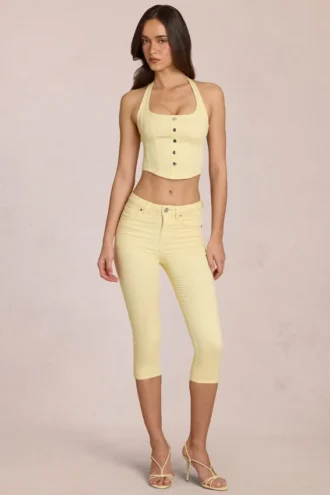 Vaqueros capri de talle medio Anessa en amarillo limón
