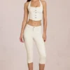 Vaqueros capri de talle medio Anessa en color marfil