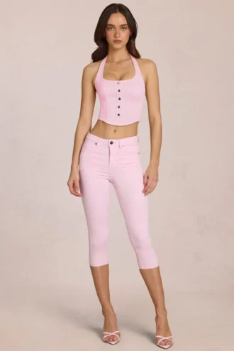 Vaqueros capri de talle medio Anessa en rosa flor