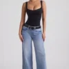 Vaqueros Jeylan de talle bajo y pierna ancha en lavado vintage