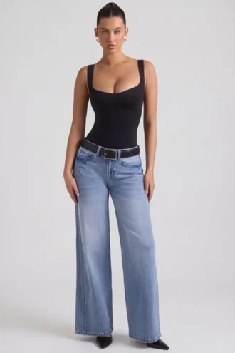 Vaqueros Jeylan de talle bajo y pierna ancha en lavado vintage