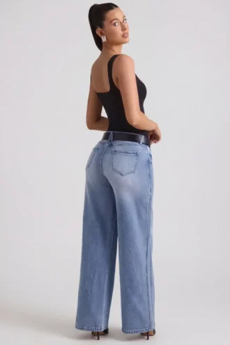 Vaqueros Jeylan de talle bajo y pierna ancha en lavado vintage