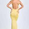 Vestido Aldona de jersey elástico con apliques florales en amarillo pastel Vestido Aldona de jersey elástico con apliques florales en amarillo pastel