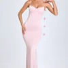 Vestido Aldona de jersey elástico con apliques florales en color rosa palo Vestido Aldona de jersey elástico con apliques florales en color rosa palo