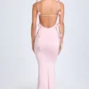 Vestido Aldona de jersey elástico con apliques florales en color rosa palo Vestido Aldona de jersey elástico con apliques florales en color rosa palo