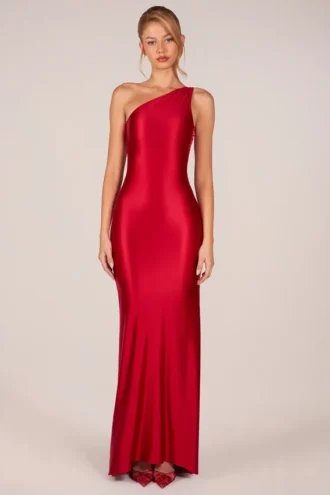 Vestido asimétrico con lazo en la espalda Adelina en rojo rosa