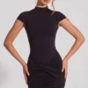 Vestido Blair de jersey con cuello alto, fruncido y espalda descubierta en negro