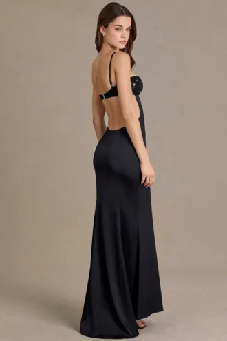 Vestido bralette con adornos de satén Fleurine en negro