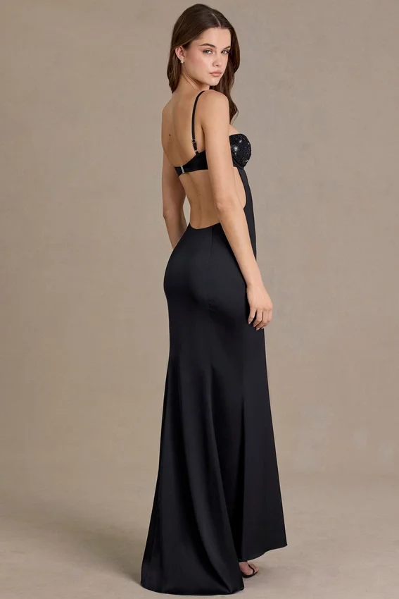 Vestido bralette con adornos de satén Fleurine en negro Vestido bralette con adornos de satén Fleurine en negro