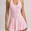 Vestido Brooke de corte en A con cuello halter en modal, color rosa pastel Vestido Brooke de corte en A con cuello halter en modal, color rosa pastel