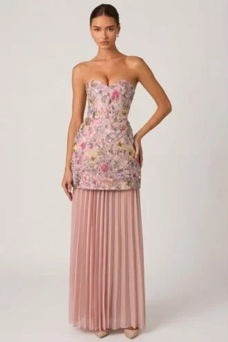 Vestido convertible con cordones y adornos Galia en rosa floral