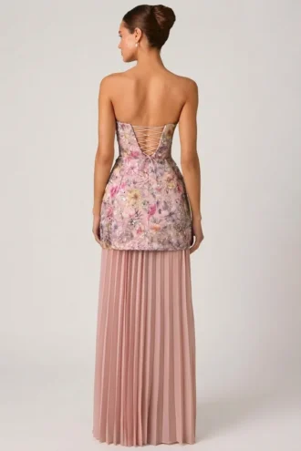 Vestido convertible con cordones y adornos Galia en rosa floral