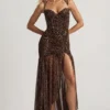 Vestido corsé asimétrico con fruncidos Haruna en estampado de leopardo
