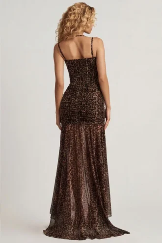 Vestido corsé asimétrico con fruncidos Haruna en estampado de leopardo